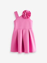 Pink 3D Flower Corsage Asymmetric Scuba Occasion Dress (1.5-16yrs) - Image 5 of 7