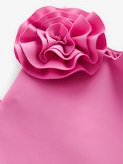Pink 3D Flower Corsage Asymmetric Scuba Occasion Dress (1.5-16yrs) - Image 7 of 7