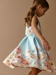 Blue Renaissance Floral Cut Out Detail Scuba Occasion Dress (1.5-16yrs) - Image 4 of 8