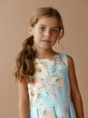 Blue Renaissance Floral Cut Out Detail Scuba Occasion Dress (1.5-16yrs) - Image 5 of 8
