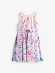 Lilac Floral Cut Out Detail Scuba Occasion Dress (1.5-16yrs) - Image 6 of 7