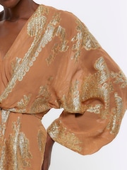 River Island Brown Tie Mini Metallic Playsuit - Image 3 of 5