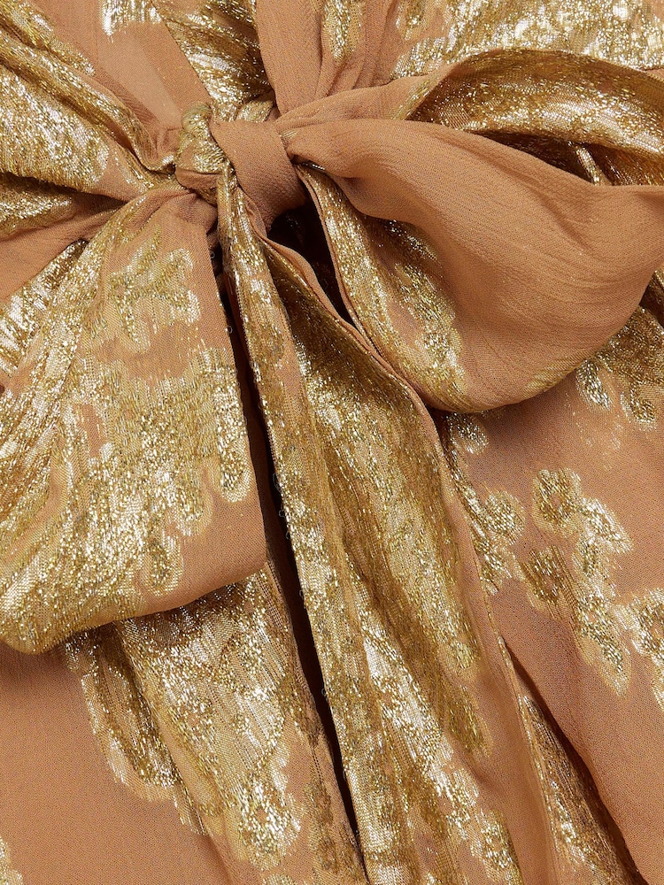 River Island Brown Tie Mini Metallic Playsuit - Image 5 of 5
