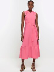 River Island Pink Cross Front Belted Midi Dress - Image 1 of 6