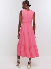 River Island Pink Cross Front Belted Midi Dress - Image 2 of 6
