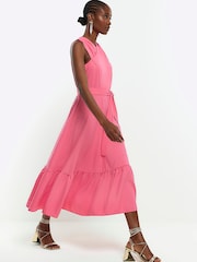 River Island Pink Cross Front Belted Midi Dress - Image 4 of 6
