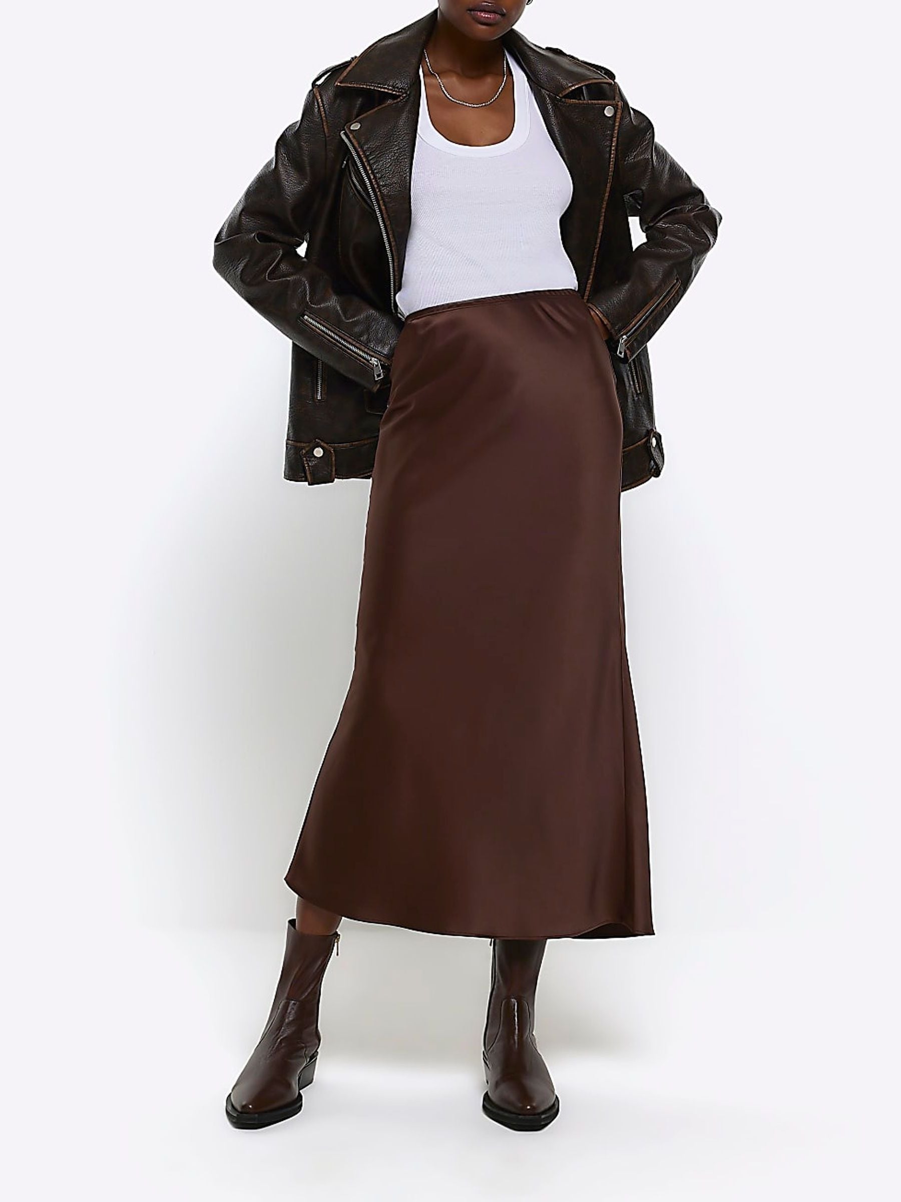 River island brown leather skirt discount