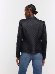 River Island Black Faux Leather Quilted Blazer - Image 2 of 6
