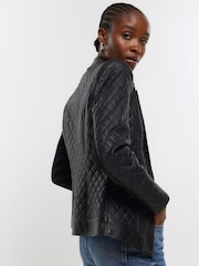 River Island Black Faux Leather Quilted Blazer - Image 3 of 6