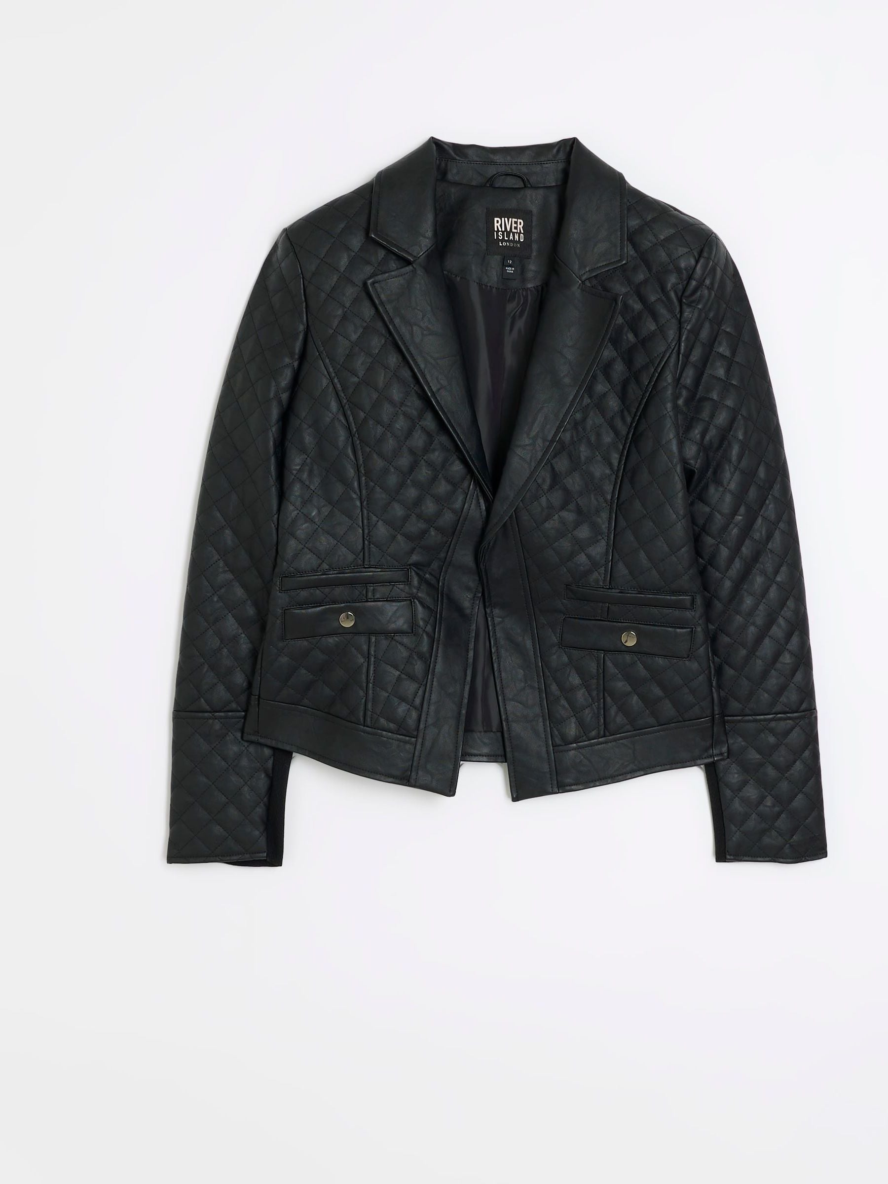 River island black quilted faux leather biker jacket outlet