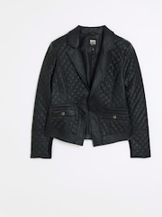 River Island Black Faux Leather Quilted Blazer - Image 5 of 6