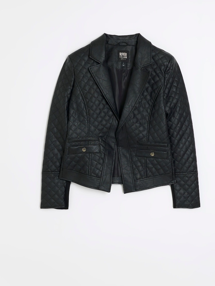 Buy River Island Black Faux Leather Quilted Blazer from Next