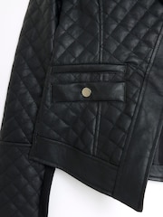 River Island Black Faux Leather Quilted Blazer - Image 6 of 6