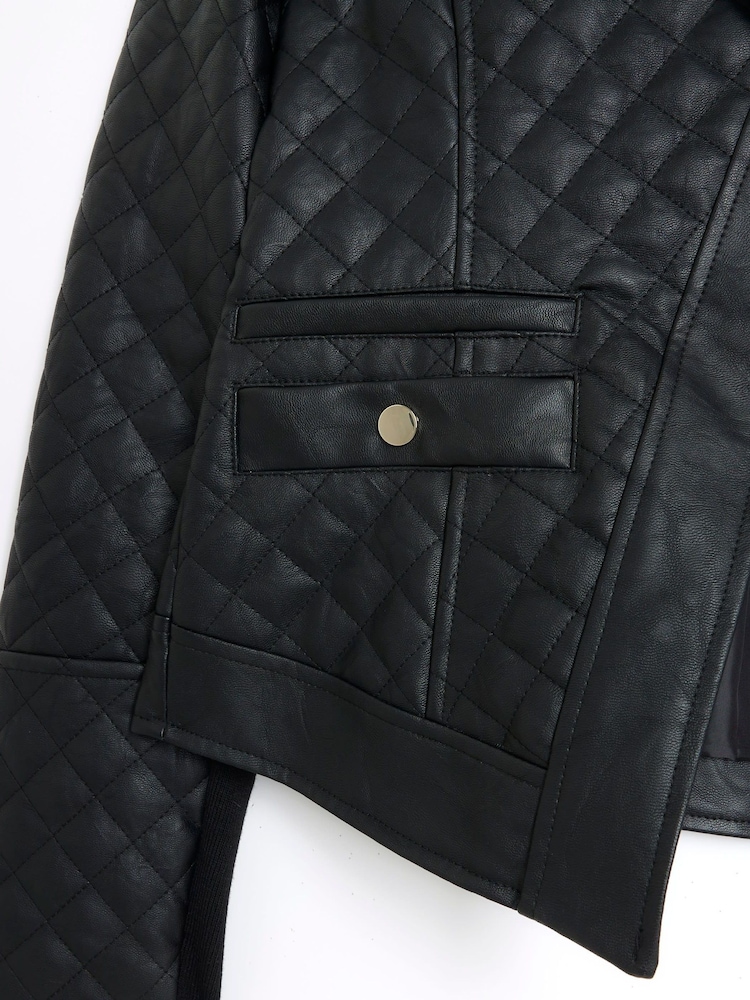 River Island Black Faux Leather Quilted Blazer - Image 6 of 6