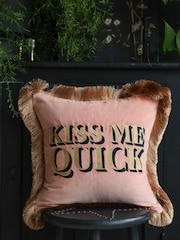 Rockett St George Kiss Me Quick Velvet Fringe Feather Filled Cushion - Image 1 of 6