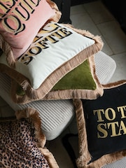 Rockett St George Kiss Me Quick Velvet Fringe Feather Filled Cushion - Image 3 of 6