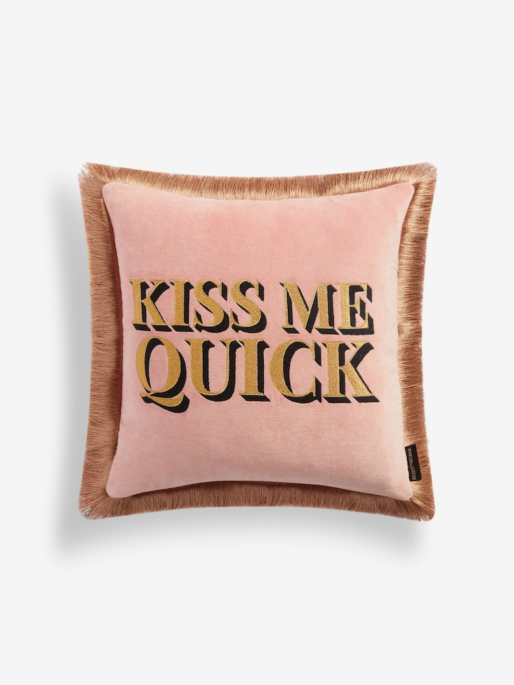 Rockett St George Kiss Me Quick Velvet Fringe Feather Filled Cushion - Image 5 of 6