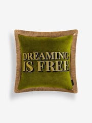 Rockett St George Dreaming Is Free Velvet Fringe Feather Filled Cushion - Image 4 of 6