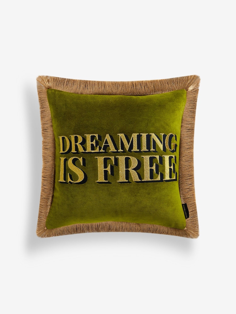 Rockett St George Dreaming Is Free Velvet Fringe Feather Filled Cushion - Image 4 of 6