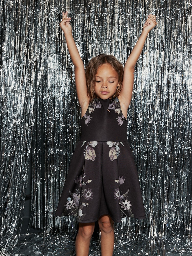 Black Dark Floral Print Scuba (3-16yrs) - Image 2 of 6