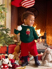 Trotters London Little Green Christmas Nutcracker Jumper - Image 1 of 3
