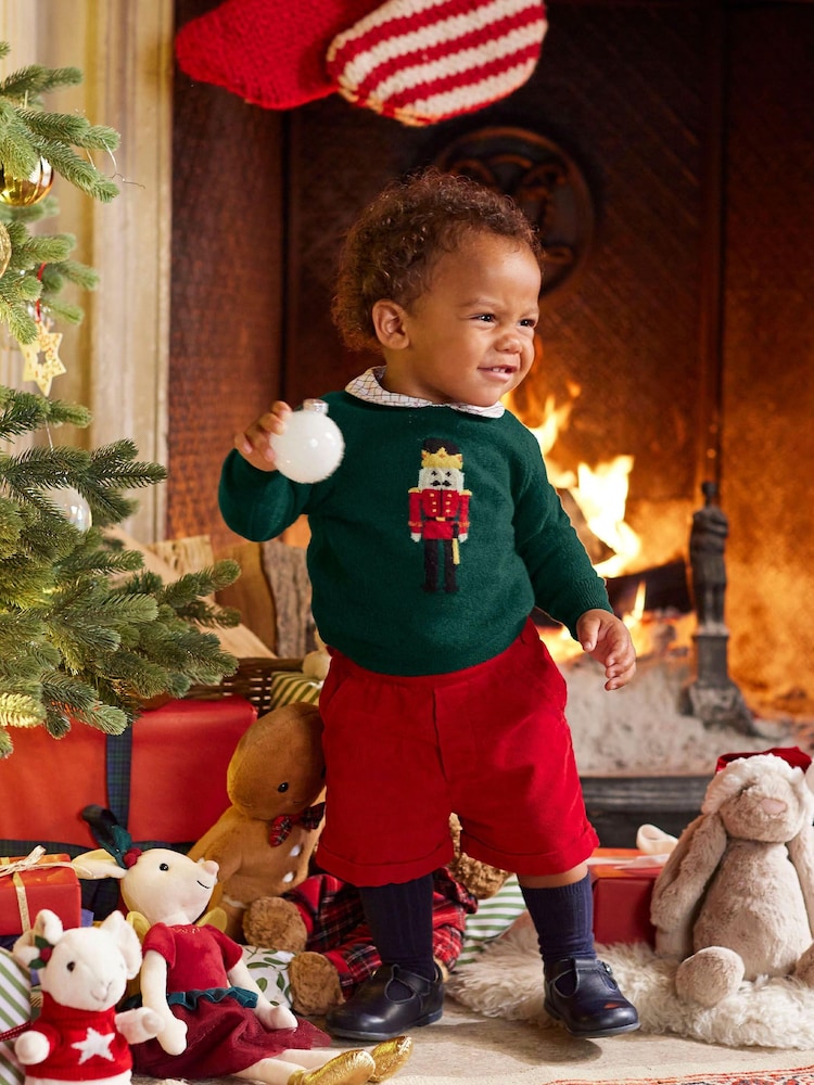 Trotters London Little Green Christmas Nutcracker Jumper - Image 1 of 3