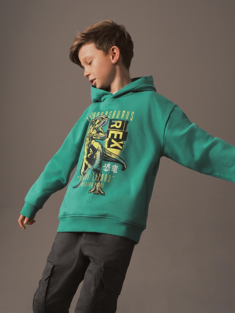 Teal Green Dinosaur Graphic Hoodie (3-16yrs) - Image 1 of 6