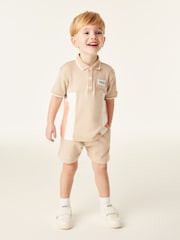 Baker by Ted Baker Stone Colourblock 100% Cotton Polo Shirt and Short Set - Image 1 of 6