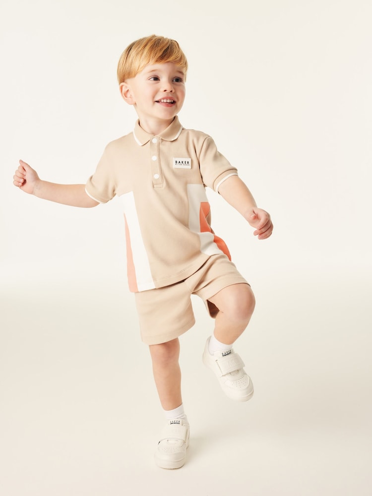 Baker by Ted Baker Stone Colourblock 100% Cotton Polo Shirt and Short Set - Image 2 of 6