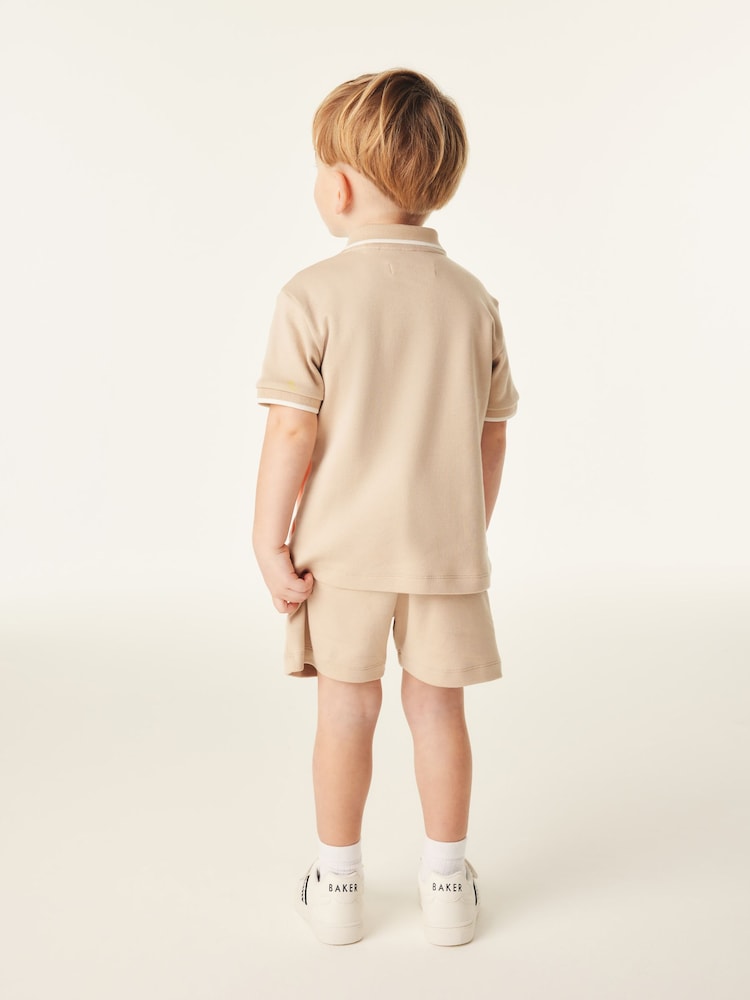 Baker by Ted Baker Stone Colourblock 100% Cotton Polo Shirt and Short Set - Image 3 of 6