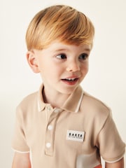 Baker by Ted Baker Stone Colourblock 100% Cotton Polo Shirt and Short Set - Image 4 of 6