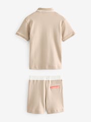Baker by Ted Baker Stone Colourblock 100% Cotton Polo Shirt and Short Set - Image 5 of 6