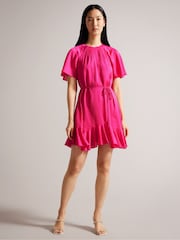 Ted Baker Pink Elsieee Fluted Hem Mini Dress - Image 1 of 6