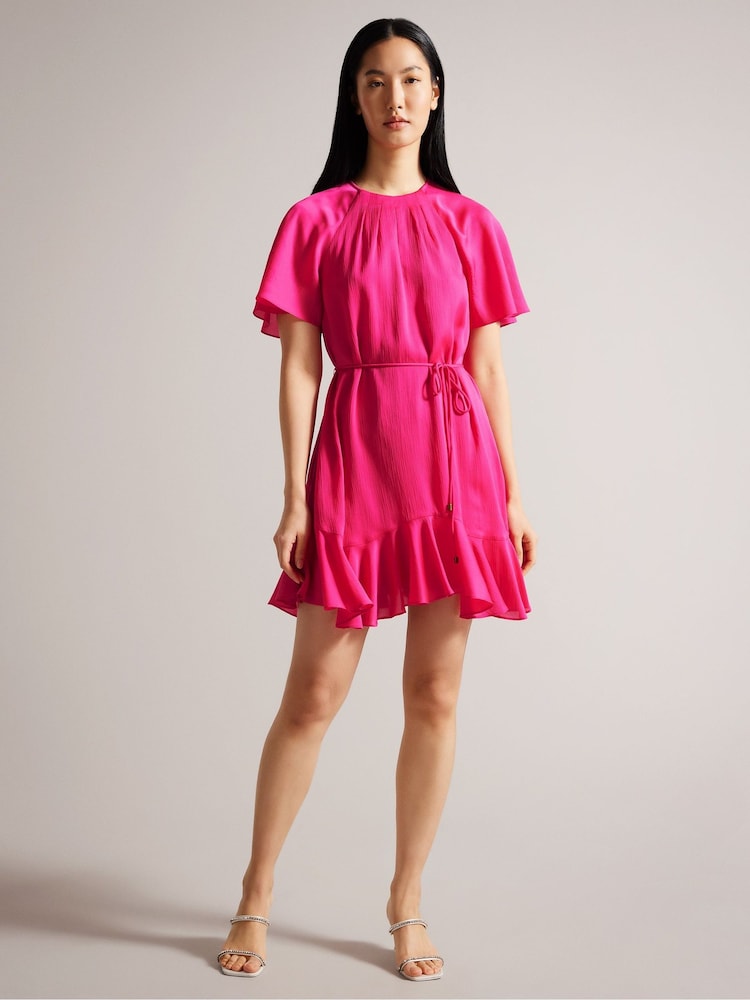 Ted Baker Pink Elsieee Fluted Hem Mini Dress - Image 1 of 6 Ted Baker Pink Elsieee Fluted Hem Mini Dress - Image 1 of 6