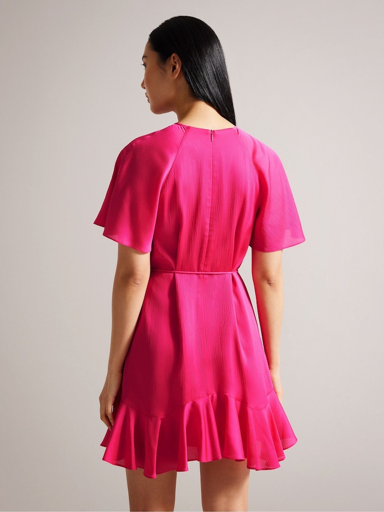Ted Baker Pink Elsieee Fluted Hem Mini Dress - Image 2 of 6 Ted Baker Pink Elsieee Fluted Hem Mini Dress - Image 2 of 6