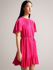Ted Baker Pink Elsieee Fluted Hem Mini Dress - Image 3 of 6