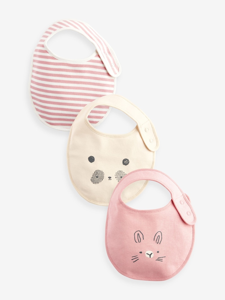Pink Faces Baby 100% Cotton Bibs 3 Pack - Image 1 of 4