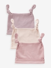 Pink - Baby Double Tie Top 100% Cotton Hats 3 Pack (0-12mths) - Bild 1 von 5