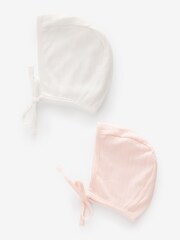 Pink/White Baby Jersey Bonnet 100% Cotton Hats 2 Pack (0-12mths) - Image 1 of 3