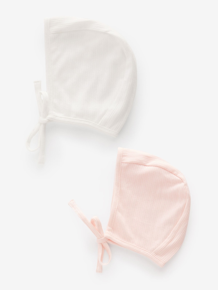 Pink/White Baby Jersey Bonnet 100% Cotton Hats 2 Pack (0-12mths) - Image 1 of 3