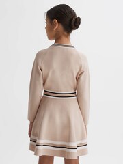 Reiss Pink Fallon Junior Sparkle Trim Knitted Skater Dress - Image 4 of 5