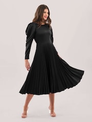 Closet London Black Pleated Midi Dress - Image 1 of 5
