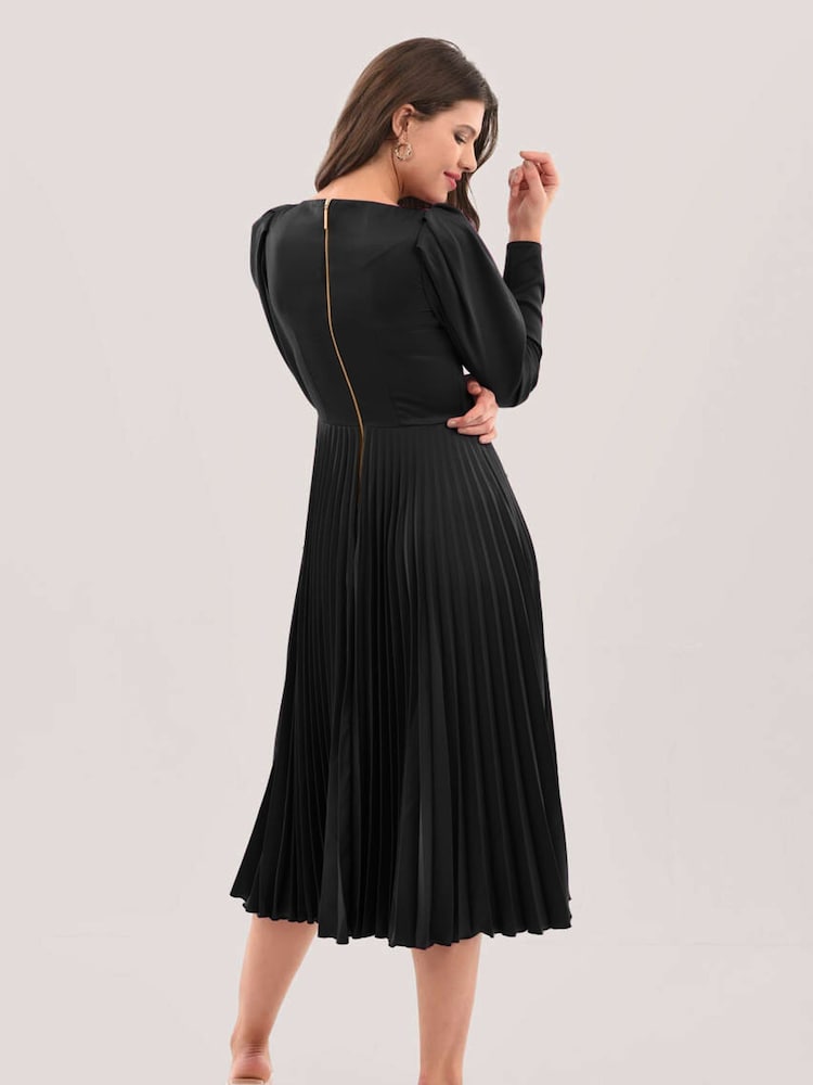 Closet London Black Pleated Midi Dress - Image 2 of 5