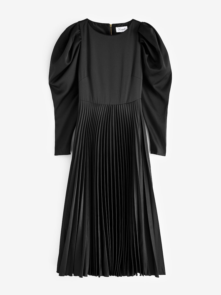 Closet London Black Pleated Midi Dress - Image 5 of 5 Closet London Black Pleated Midi Dress - Image 5 of 5