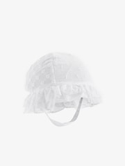 White Broderie Frill Bucket Hat (0mths-2yrs) - Image 1 of 3