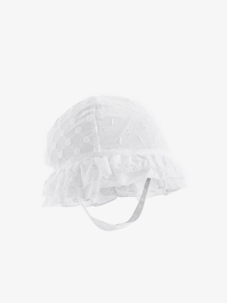 White Broderie Frill Bucket Hat (0mths-2yrs) - Image 1 of 3