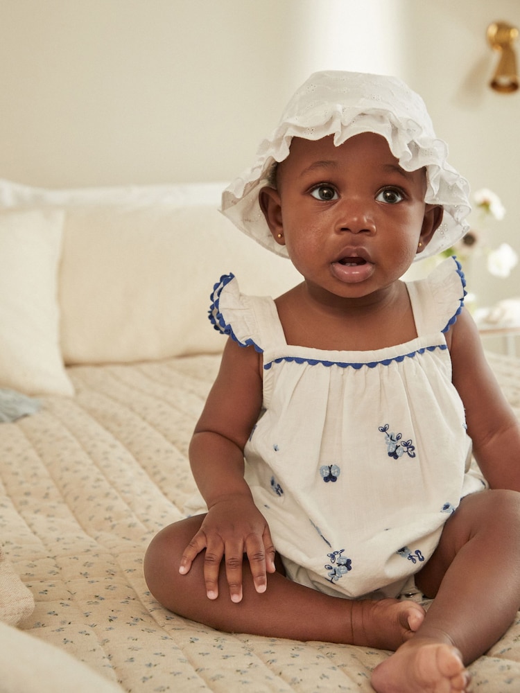 White Broderie Frill Bucket Hat (0mths-2yrs) - Image 3 of 3