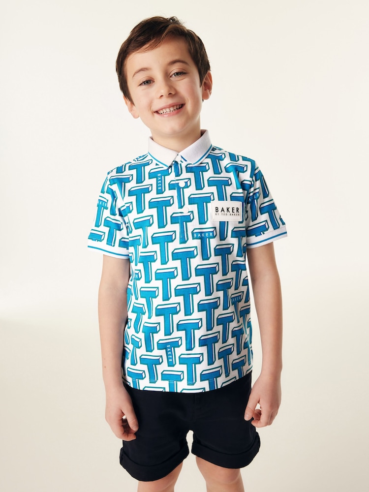 modra - Baker by Ted Baker polo majice s potiskom 100% bombaža - Slika 1 iz 8