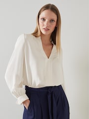 LK Bennett Cream Selina Collarless Blouse - Image 1 of 5