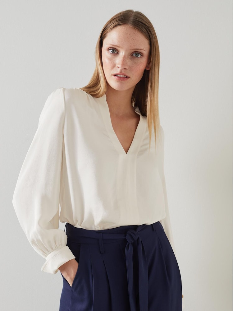 LK Bennett Cream Selina Collarless Blouse - Image 1 of 5